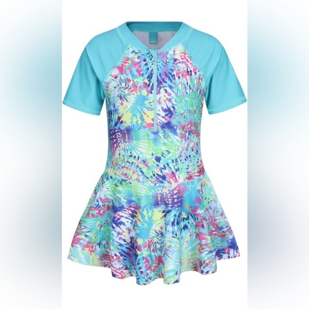 Girls One Piece Swimsuits Hawaiian Skirt Bathing Suit Summer Swim Dress SPF50